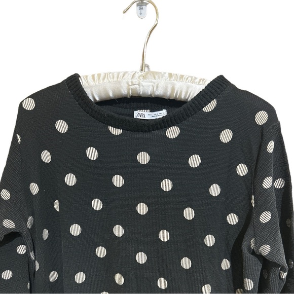 Zara Black and Cream Polka Dot Long Sleeve Dress - Picture 3 of 4